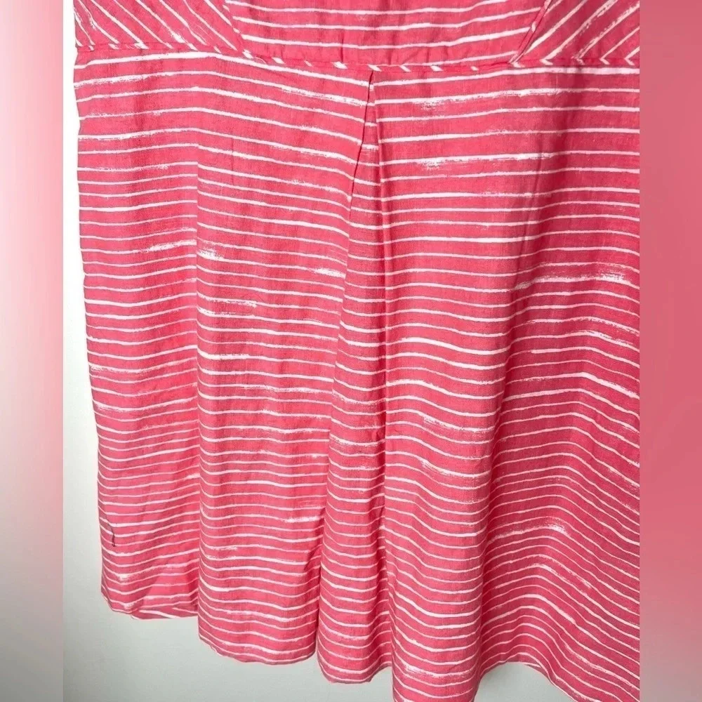 GAP | Pink & White Striped Linen Cotton Blend Pleated Sleeveless Dress Size 14 - Picture 2 of 8